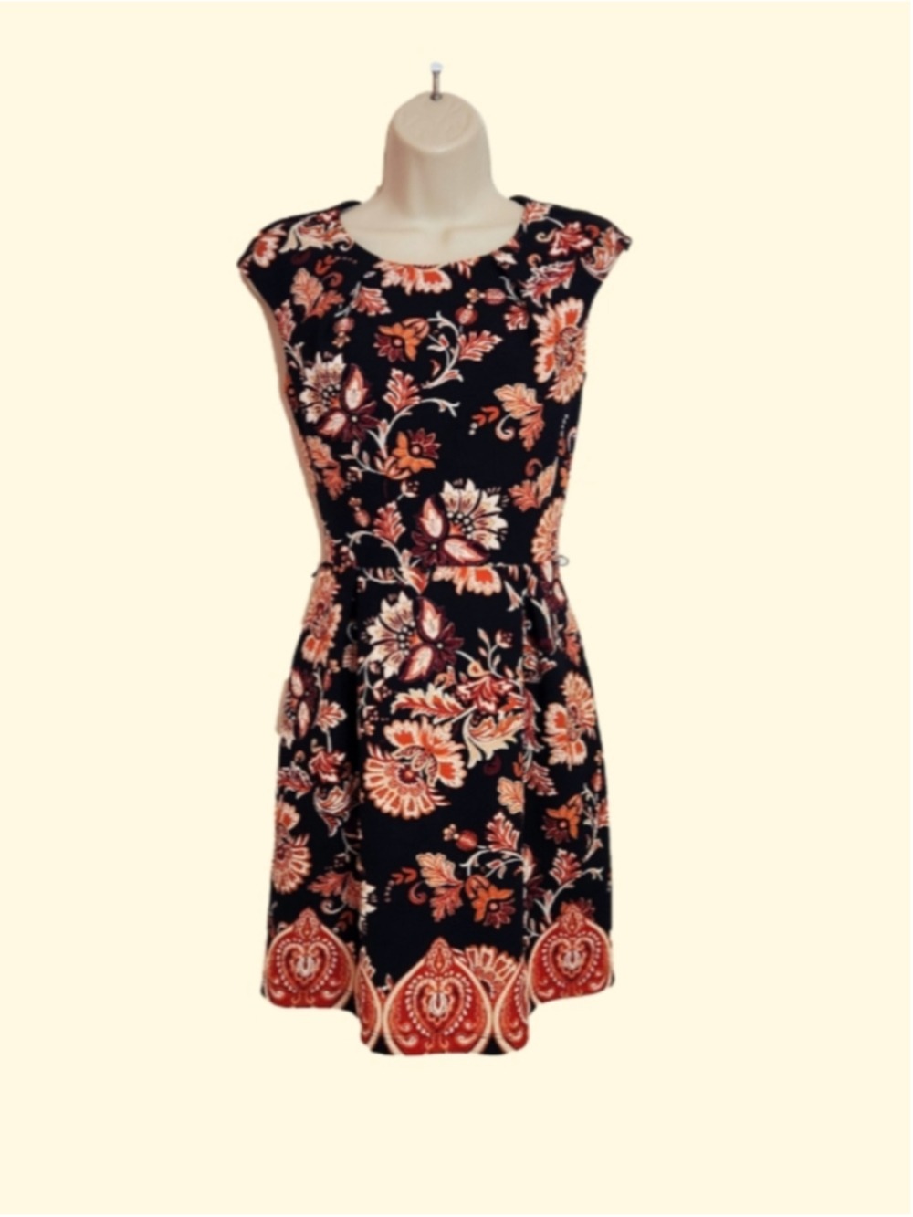 Enfocus Studio Black Red Floral Paisley A-Line Dress Large
